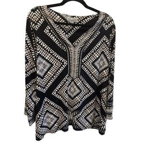JM Collection Womens Tunic 2X 3/4 Sleeve Rhinestone Slinky Black Top Blouse Knit